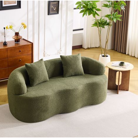 Canapé 2 places courbé vert avec 2 coussins, accoudoirs arrondis, 170 cm, sans montage (1/5)