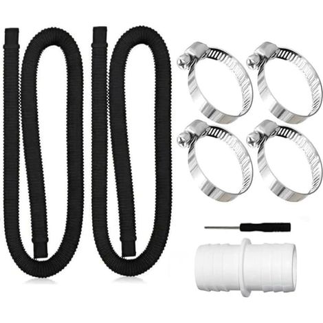 Lot de 2 tuyaux de piscine 32 mm, 150 cm, avec 4 clips de sécurité et 1 raccord, pour Pompes de filtration et piscine (1/5)