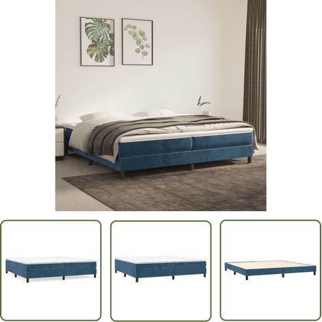 The Living Store Cadre de lit sans matelas bleu foncé 200x200 cm velours - Cadre De Lit - Lit Double - Lit Velours - Literie - Meuble Chambre (1/5)