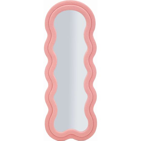 Spiegel Marylin, Rahmen Wellendesign Stoff Teddy, Rechteckig, Wandmontage, 60x160h cm Rosa