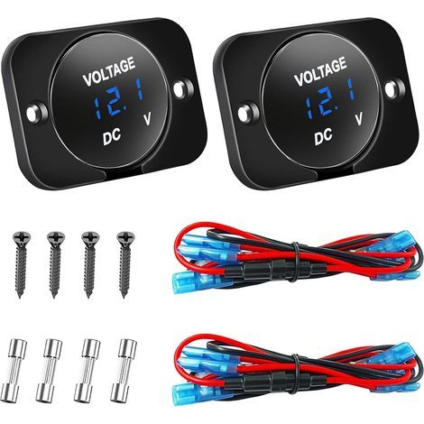 2 Pièces DC 12 V/24 V Voltmètre à Affichage Numérique LED, Jauge de Tension étanche à Montage sur Panneau, Voltmètre Moniteur de Batterie pour Voiture Bateau Marine Véhicule Moto ATV, Bleu (1/5)