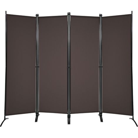 Paravent 4 panneaux marron en polyester avec cadre en acier et panneaux pliables pour salon bureau et terrasse (1/5)