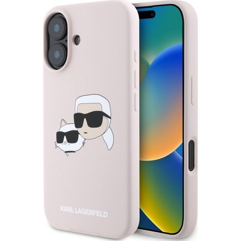 Karl Lagerfeld KLHMP16SSKCHPPLP iPhone16 6.1 rosa/rosa funda rígida de silicona con doble cabezal de impresión MagSafe (1/5)