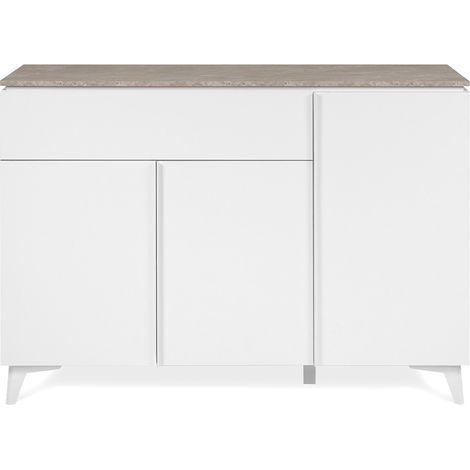 Buffet 3 portes 1 tiroir décor travertin et blanc - BERTIX (1/5)