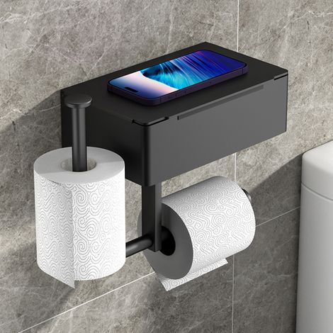 Porte Papier Toilette avec Etagere et Support - Porte Rouleau de Papier Toilette Mural en Acier Inoxydable Salle de Bain et WC - Derouleur pour Rangement et Décoration