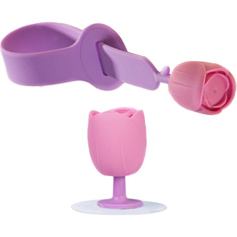 Lève-abattant de toilette en silicone durable, motif tulipe, poignée de levage, violet. (1/5)