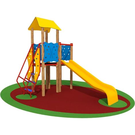 Torretta Caroline 1102 legno 70x70 mm H 250cm scivolo vetroresina scala acciaio
