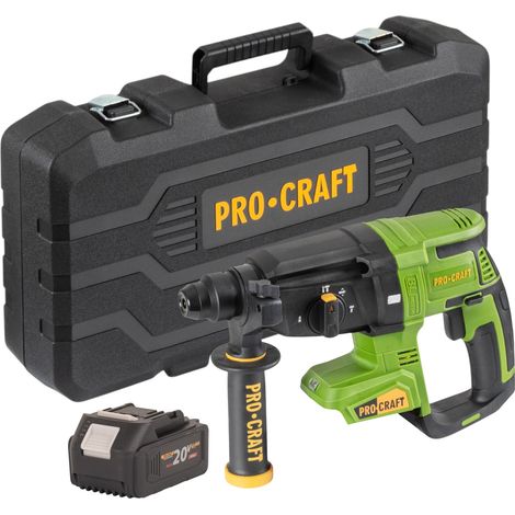 Martillo perforador a batería Procraft PHA40bb-c 20 V, 2,6 J, SDS plus, sin escobillas + 1 batería de 4,0 Ah + maletín - sin cargador