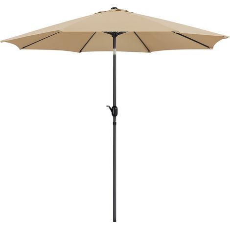 Yaheetech Parasol de Jardin Extérieur 300 cm Parasol à 8 Baleines en Métal Manivelle avec Bouton-poussoir Protection Solaire pour Terrasse Jardin Plage Piscine Balcon Kaki