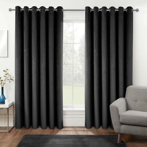 HOMESCAPES Thermal 100% Blackout Grey Velvet Curtains, 117 x 137 cm (46" x 54")