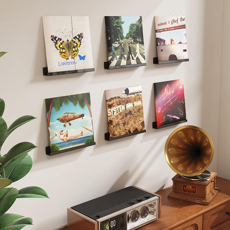 Mensole galleggianti per dischi in vinile, set di 6 mensole da parete in acrilico nero da 30 cm, decorazione per libri/foto/trucco, camera da letto, soggiorno, bagno, spazio di archiviazione e organiz (1/4)