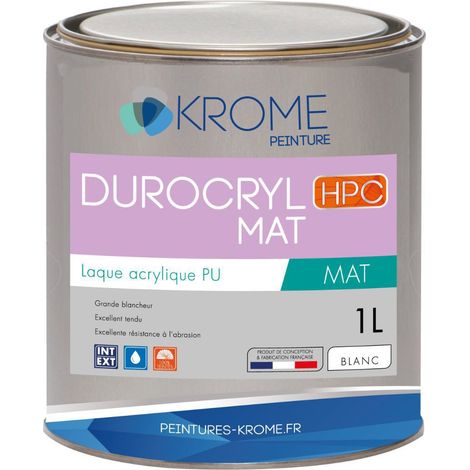 Krome Durocryl Mat Laque Acrylique Polyuréthane - Intérieur et Extérieur Conditionnement: 1L - Couleur: BLANC (1/3)