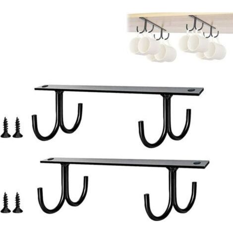 Set di 2 portabicchieri da appendere, portabicchieri sottopensile, organizer multifunzionale per tazze, gancio per tazze da caffè, boccali da birra, per riporre e appendere utensili da cucina -Crezuo