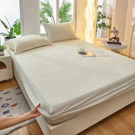 Housse de matelas en velours de haricot couvre-lit en velours de lait protège-matelas en velours cristal alèse kit anti-poussière en pur coton (1/3)