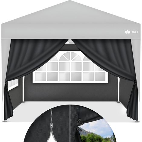 tillvex® 4X Seitenwand anthrazit für Pavillon 3x3m & 3x6m  Faltpavillon Seitenteile wasserabweisend  Seitenfenster & Reißverschluss  Seitenwände für Gartenzelt Partyzelt