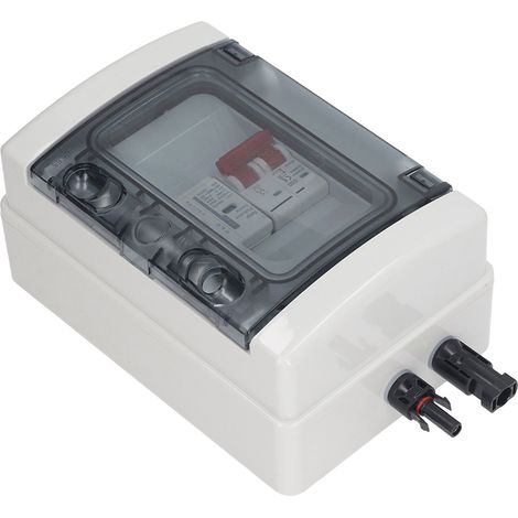 Boîtier de raccordement photovoltaïque étanche IP65 avec disjoncteur 500 V CC 32 A et protection contre les surtensions (1/5)