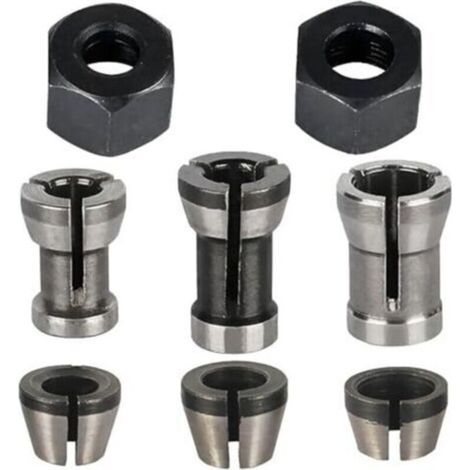 Jeu de 8 pinces de serrage, accessoires pour défonceuse Einhell, Katsu, Bosch et Dewalt, 6 adaptateurs de serrage (6 mm, 6,35 mm, 8 mm) + 2 écrous pour machine à graver