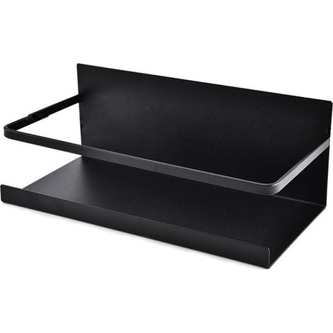Étagère magnétique de cuisine sans perçage, en fer, facile à nettoyer, avec plateau profond et rebord de protection, pour réfrigérateur, lave-linge et placard (noir). (1/5)