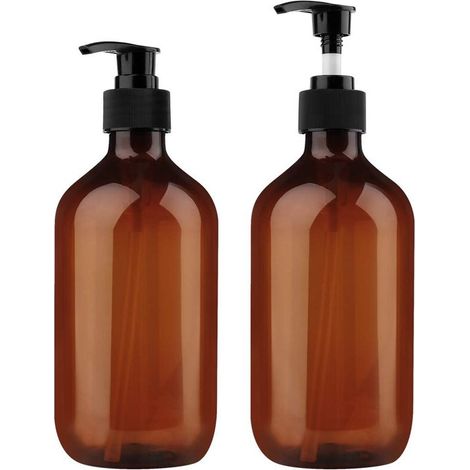 Dispensador de jabón recargable - Plástico PP5 marrón con bomba - Para cocina y baño - 500 ml - Marrón - 2 unidades (1/5)