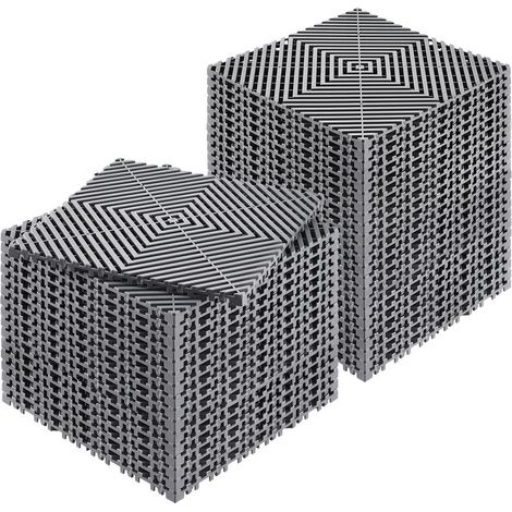 Drainage Mat Modulaire 12'x12' Gris, 40 Pièces, Antidérapant PP, pour Garage, Jardin, Cuisine & Extérieur (1/5)