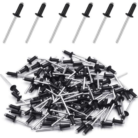 Rivet Pop Rivets Plaque Immatriculation Noir Aluminium pour Pince a Rivet 100 Pcs Rivets Aveugles Rivet 4 mm x 10 mm Rivet Inox Plein Alu Pop Tete Large pour Métal Bois Plastique (4 mm x 10 mm) (1/5)