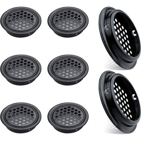 Lot de 8 Grilles d'aération Rondes en Acier Inoxydable pour Cuisine Meubles Bouche aération INOX(53mm Noir) (1/5)