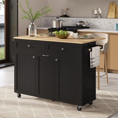 Table de cuisine roulante multifonctions avec tiroirs escamotables, îlot mobile idéal pour salle à manger et cuisine (Noir) (1/5)
