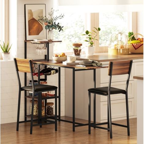 Table de bar extensible avec 2 tabourets, 110 x 40 cm à 140 x 40 cm, MDF et métal, marron DESVIAE (1/5)