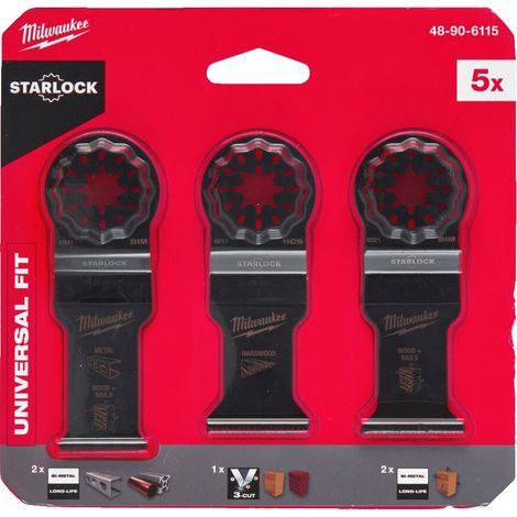 Set di 5 lame per utensili multifunzione STARLOCK per legno e metallo - Milwaukee 48906115