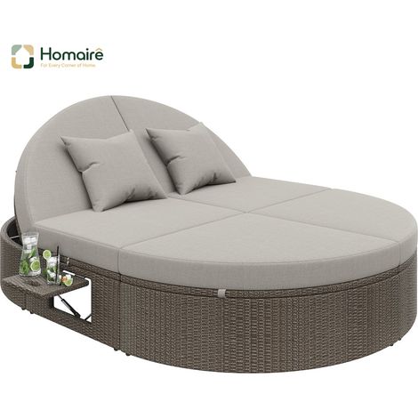 HOMAIRE Rattan Doppel-Liege Outdoor mit seitlichem Regal und Klapptisch, individuell einstellbarer Winkel (1/5)