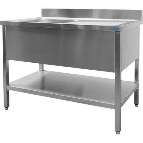 Évier Inox - 1200x600x850mm - 1 Bac Gauche - Sans Étagère - Dosseret - Saro