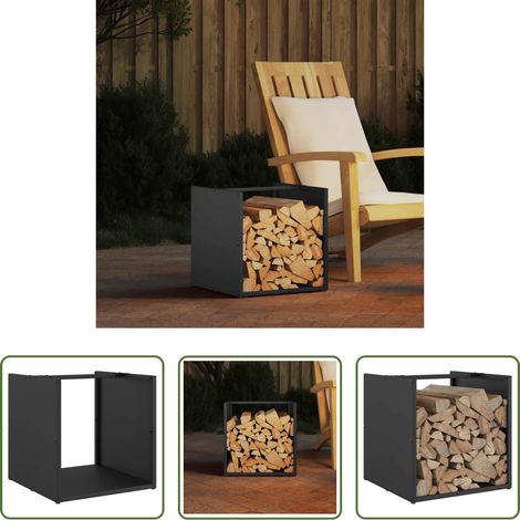 Holzhalter - Brennholzregal Schwarz 40x40x40 cm Kaltgewalzter Stahl (1/5)