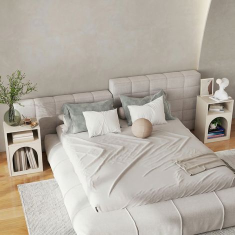 Set aus 2 Nachttischen mit offenen Fächern, geschwungenes Design, 40 x 30 x 60 cm, cremefarben