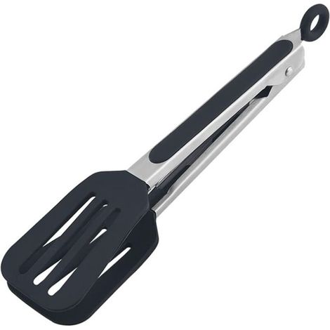(Noir)Pince de cuisine en silicone de 26.5 cm, poignées en acier inoxydable, clip anti-brûlure pour grill, pain, steak, cadenas rétractable (1/5)