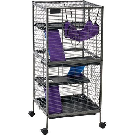 Mophorn Jaula de 4 niveles para animales pequeños de 113 cm, para hurones, conejos y roedores. Incluye rampas, hamaca, plataformas, bandeja extraíble y puertas, fabricada con estructura metálica (1/5)