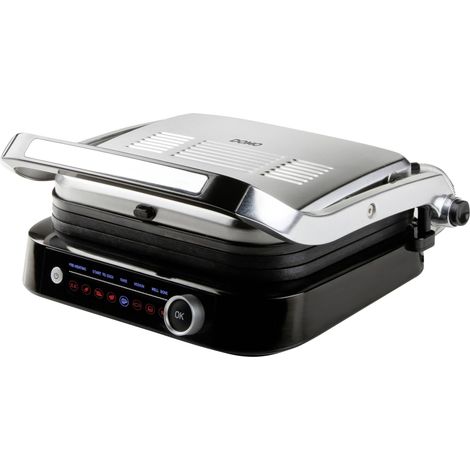DOMO Genius électrique Grill à contact revêtement anti-adhésif, avec écran acier inoxydable, noir (1/5)