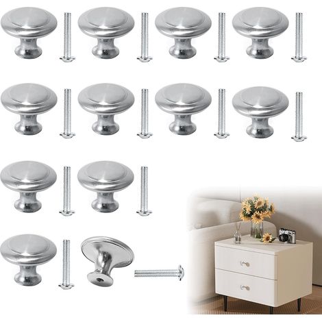 Lot de 12 boutons de tiroir ronds en acier inoxydable pour armoires, cuisine, meubles (1/5)