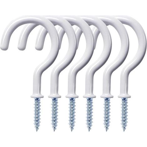 Lot de 12 crochets de plafond à visser avec revêtement vinyle, 1-1/4 pouce, pour suspendre plantes, tasses, ustensiles et guirlandes, pour bois et cloisons sèches, avec ancrages, blanc (1/5)