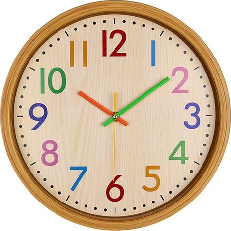 Horloge murale silencieuse pour enfant - 12 pouces - Multicolore - Grande décoration - Sans tic-tac - Style vintage - Fonctionne avec piles (1/4)