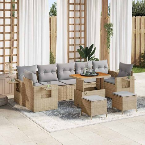 Gartensofa-set mit Kissen 10 pcs Beige und Hellgrau Poly-Rattan (1/5)