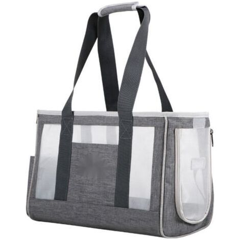 Borsa trasportino per gatti grigia, taglia L (44 x 17 x 29 cm), traspirante e pieghevole, con comodo cuscino imbottito per viaggi in treno, auto, ristorante, aereo, tessuto Oxford. (1/4)
