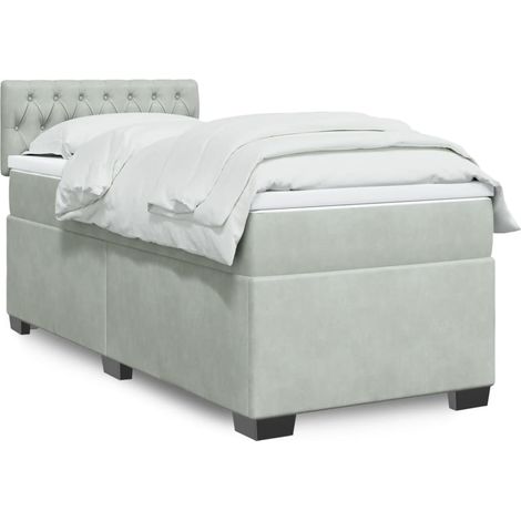 Boxspringbett mit Matratze Hellgrau 90x200 cm Samt