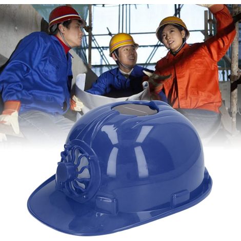 Casco de seguridad ventilado con energía solar y ventilador integrado, para equipos de construcción al aire libre, color azul marino, con forro interior extraíble. (1/5)