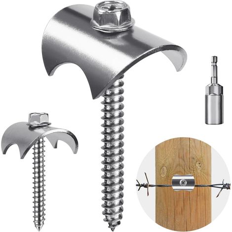20PCS Wire fence posts,  304 stainless steel fence fixing nails 40mm M5.5 reusable wood screws for fixing mesh and woven fencing (1/5)