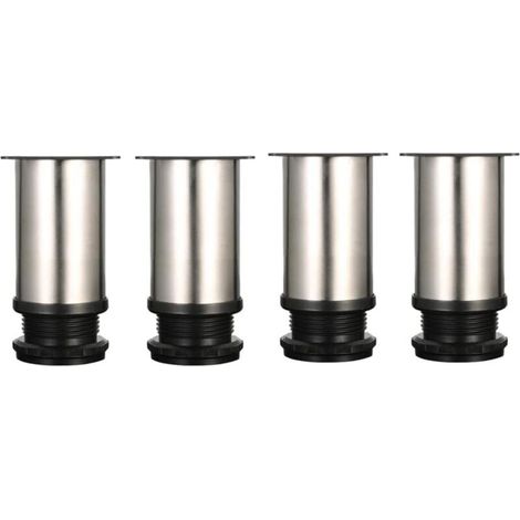 Quatre pieds réglables, 8 cm de haut, pieds de meuble/table/meuble épais, en acier inoxydable brossé, plage de réglage en hauteur de 0 à 15 mm, équipés de vis en acier inoxydable. (1/4)