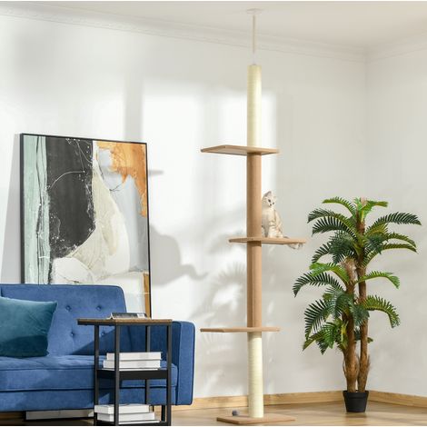 Árbol para gatos de techo regulable 228-260 cm con 4 plataformas color topo (1/5)