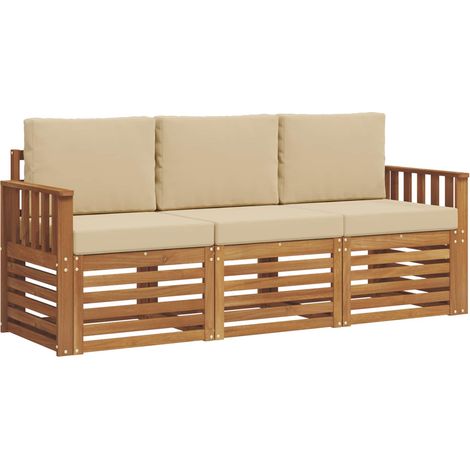 Set divani 3 pz  Salotto da Giardino Naturale e Beige Legno di Acacia Massello (1/5)