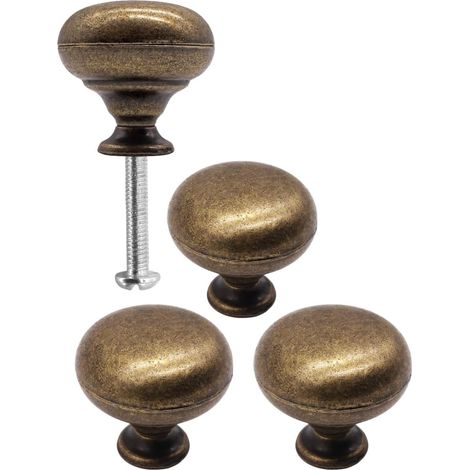 Juego de 4 tiradores de muebles antiguos de bronce, 30 x 30 mm