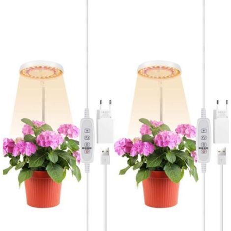 Lampe de jardin LED à spectre complet, lampe de culture intérieure avec chargeur USB et minuterie automatique 4/8/12/18 heures, lampe de jardin LED avec 3 modes d'éclairage et 5 niveaux de luminosité, (1/5)