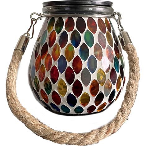 Lanterne solaire mosaïque, lampe suspendue d'extérieur, lampe de table solaire (rouge) (1/5)
